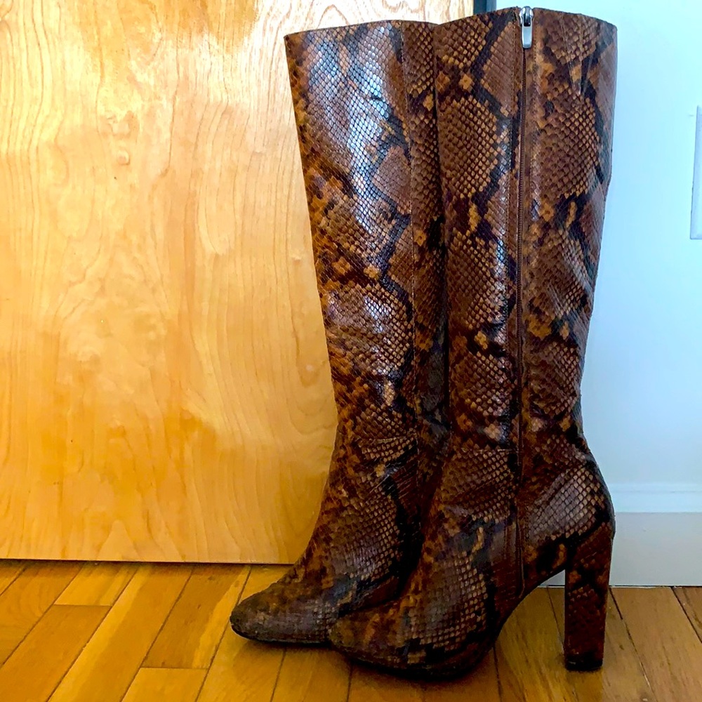 ALDO knee-high snake skin high heel boots